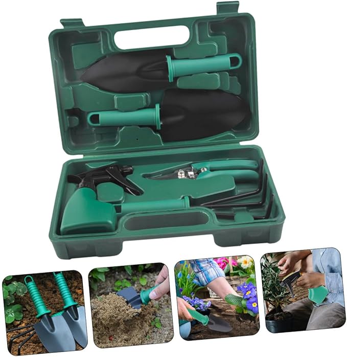 Heavy Duty Stainless Steel Garden Shovel and Rake Tool Set with Pruning Shears Portable 5pcs Gardening Hand Tool Kit for Outdoor Planting and Weeding Tasks