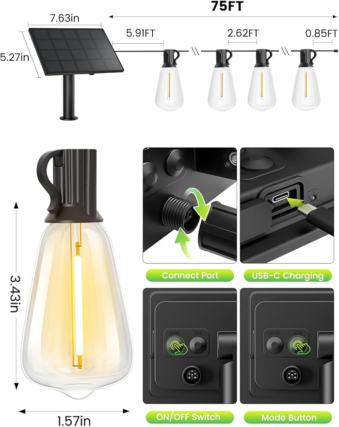 Svater 6 Pack Landscape Lighting + 75FT ST38 Solar String Lights Outdoor with Remote