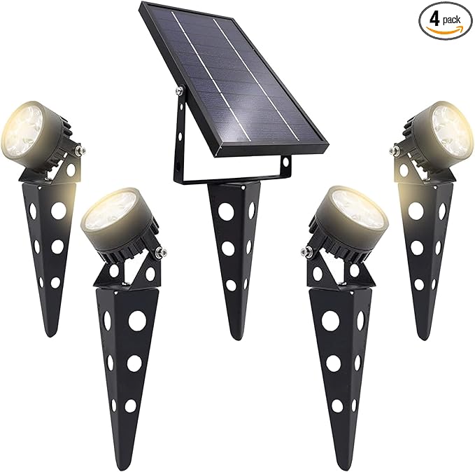 Solar Outdoor Spotlight Legacy 50X 4PK Garden Landscape Yard Pathway Light IP65 Waterproof Warm White LED Black Finish