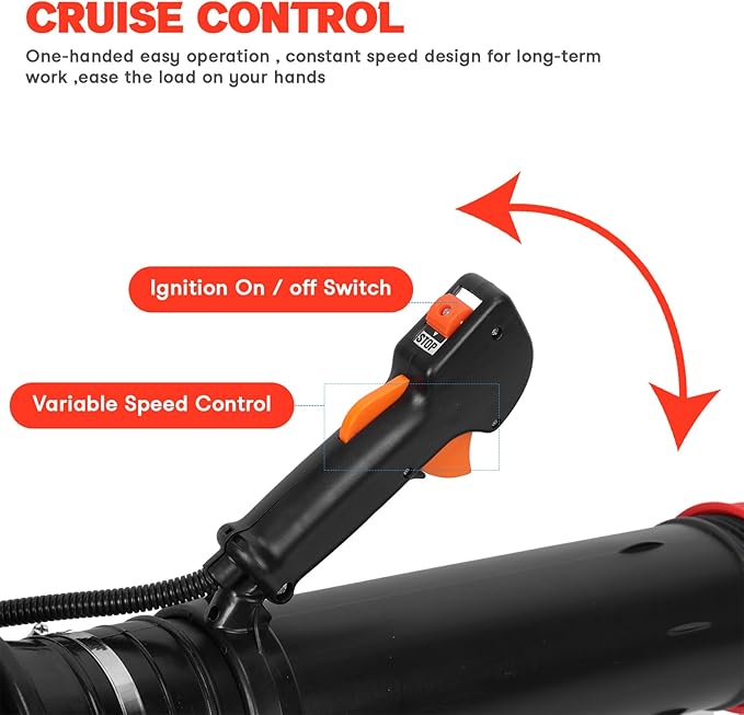 Backpack Leaf Blower 75.6CC - 4-Stroke Gas Leaf Blower with 900CFM &amp 210MPH Variable Speed Cruise Control Backpack Gas Leaf Blowers for Lawn Cleanup and Snow Removal
