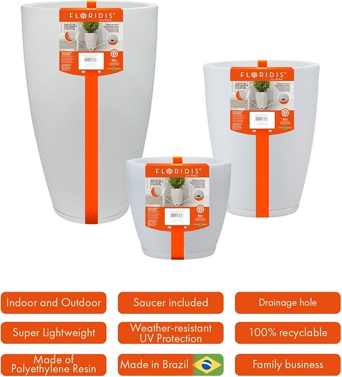 Floridis Planter Set of 3 Outdoor/Indoor Plastic Resin (White)