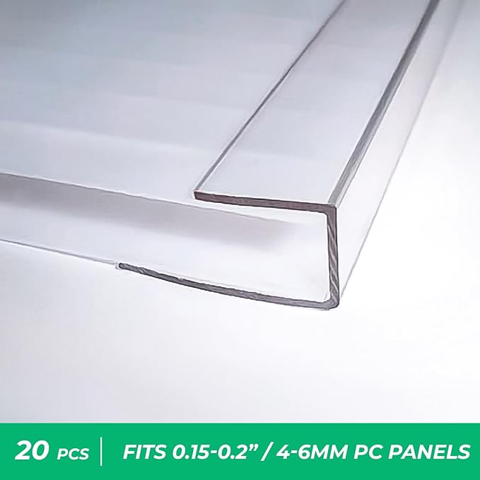 Polycarbonate Greenhouse Panels U Connector - 20 Pieces 2ft Length Prevent Dust Rain &amp Moisture from Getting into Twin-Wall Panels Fit 6mm or 4mm (0.2 in) Panels (U Connectors 6mm-2ft)