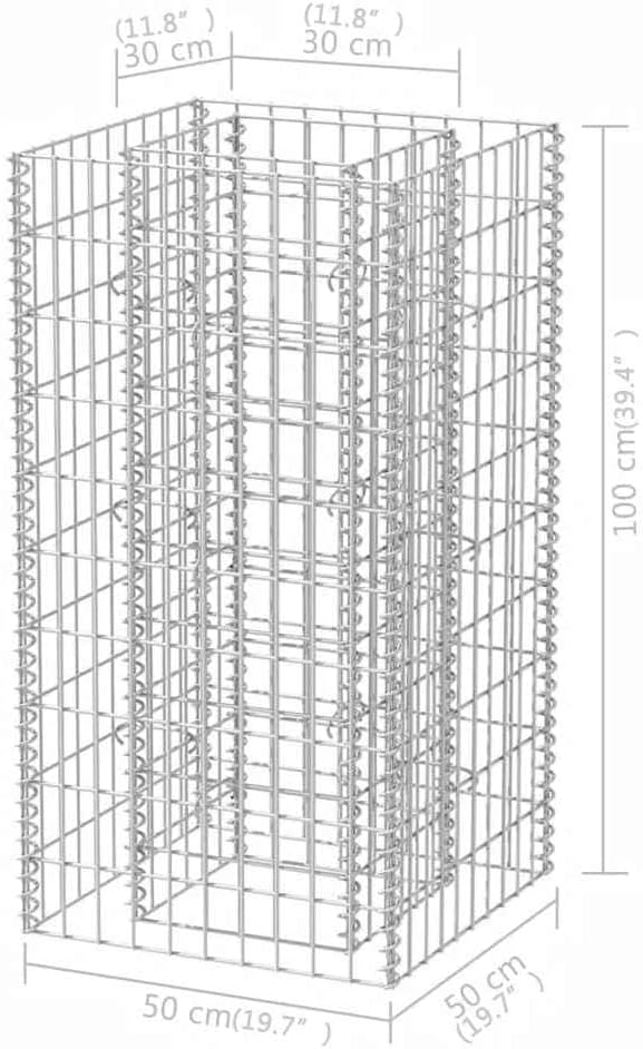 Gabion Raised Bed Silver Galvanized Steel 19.7x19.7x39.4 inch Cubic Metal Planter for Outdoor Plants Durable Garden Bed