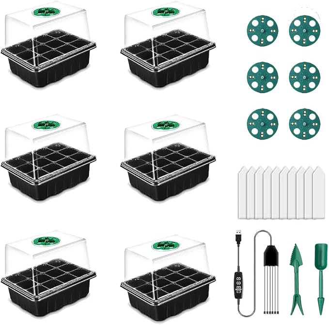 Seed Start-up Germination Tray Set 6 Trays of 72 Cells and six Plant Fill Light Lamps When The Power Supply Comes Out which can Fill Light for 72 Cells at The Same time.