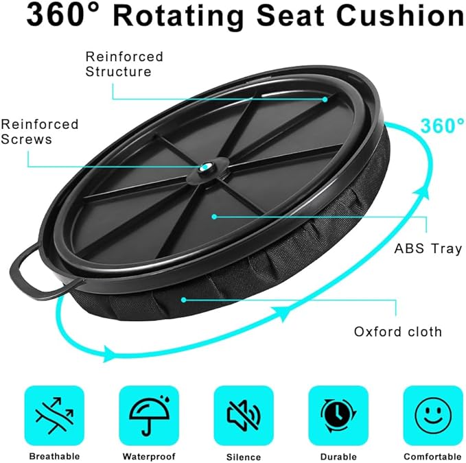 MiOYOOW 5 Gallon Bucket Seat 360 Degree Swivel Foam Bucket Seat Cushion with Protective Cover &amp Handle Comfortable Bucket Lid for Fishing Gardening Hunting and Camping