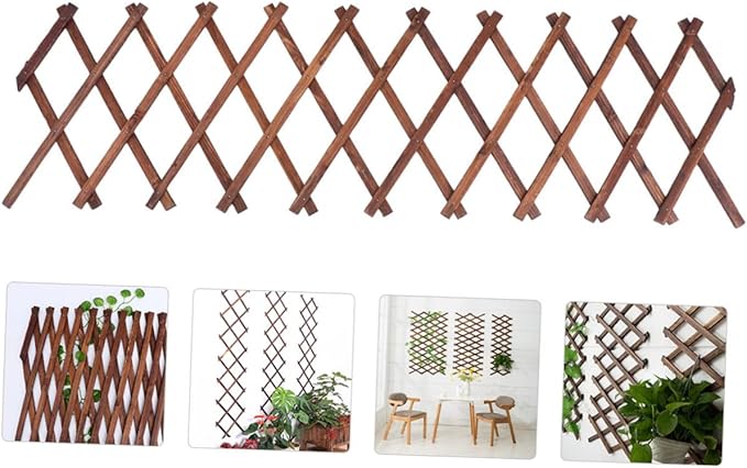 Expandable Wooden Garden Trellis Thick Carbonized Wood Climbing Plant Support Wall-Mounted Fence Panel for Outdoor Garden Decoration and Plant Climbing