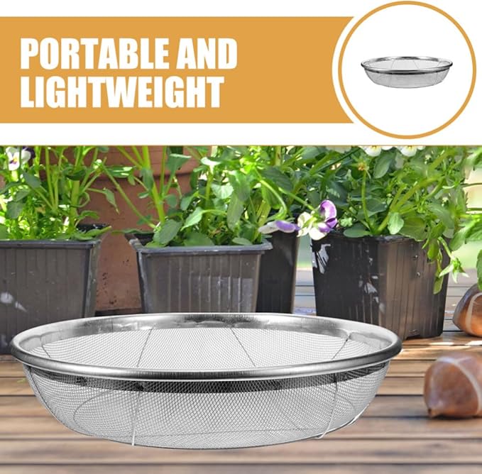 Yardwe Soil Sifter for Gardening Stainless Steel Sieve Strainer Easy to Use Sifting Pan