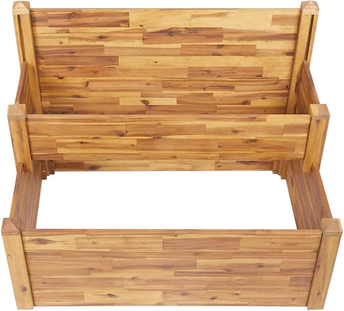 2-Tier Large Planter Box Acacia Wood Outdoor Flower Bed for Vegetable Herb Plant Growing Gardening on Patio Balcony - 43.3 x 29.5