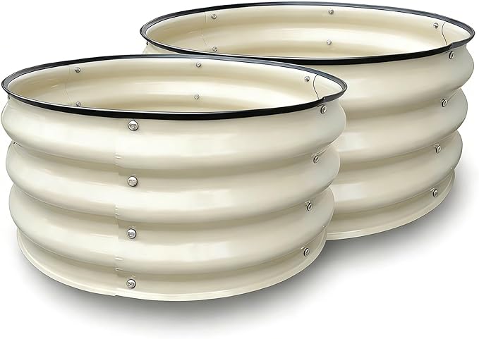 GrowHaus 2Pack 2x2x1FT Galvanized Raised Garden Bed Planter Boxes Outdoor Round Metal Garden Beds for Planting Vegetables Flowers Herbs White