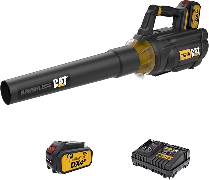 Cat DG250 18V Brushless 450 CFM 100 MPH Leaf Blower Cordless with Battery and Charger 2-Speed Blowers for Lawn Care Lightweight Cordless Leaf Blower – Battery &amp Charger Included