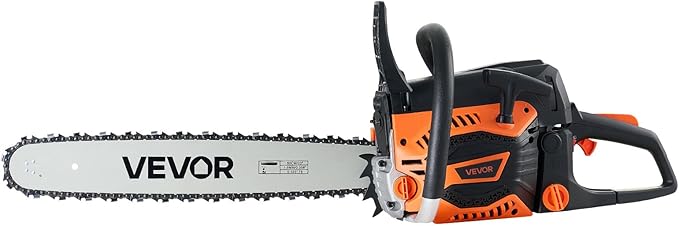 VEVOR 20inch 62CC Gas Powered Chainsaw 3.8 HP 2 Stroke Engine Gas Power Chainsaws with Non-Slip Handle Gas Chainsaws with Dual Fuel Tanks For Wood Cutting Tree Trimming and Land Clearing