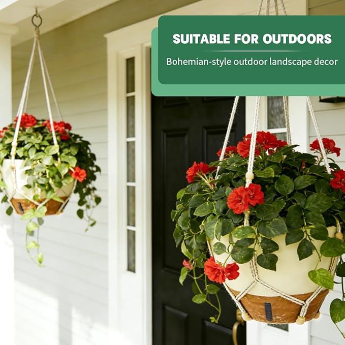 Self-Watering Hanging Planters for Indoor Plants Set 2-Piece Includes Plant Hanging Pot Drainage-Hole Hanging Pot and Hanging Basket Rack (10 Inches White)