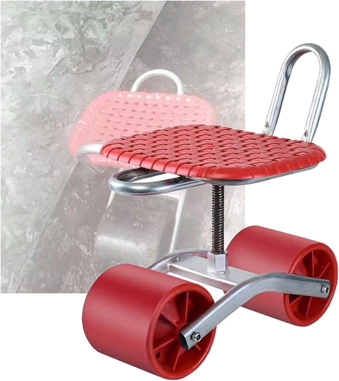 Rolling Gardening Work SeatGarden Stool with 2 Wheels Adjustable Height 20-33cmCan Bearing 150kgfor Orchards Farms(Red)