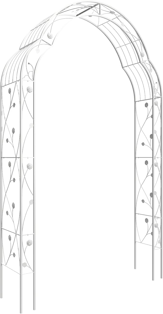 Galvanized Metal Garden Arch 98.4 Tall - Powder Coated Rust-Resistant Trellis for Climbing Roses &amp Vines Heavy Duty Wedding Arbor &amp Backyard Plant Support Structure (White W59'' x H98.4'')
