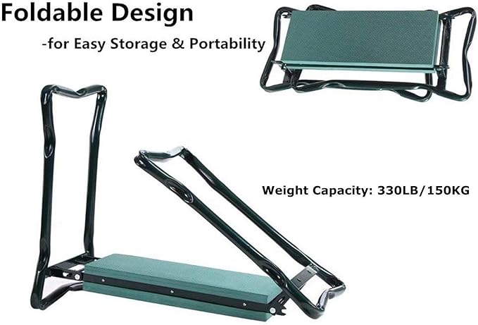 Folding Garden Kneeler and Seat with Tool Pouch Bag Thick Kneeling Pads Soft Decorative Garden Stools Workseats Portable Outdoor Foldable Kneeler Tools Bench