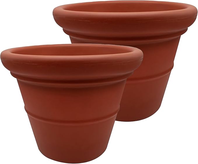 The HC Companies Terrazzo Large Round Plastic Plant Pot w/Rolled Rim - Lightweight &amp UV Resistant Gardening Pot for Herbs &amp More - Outdoor &amp Indoor Plant Pots w/Drainage (24” Clay Pack o