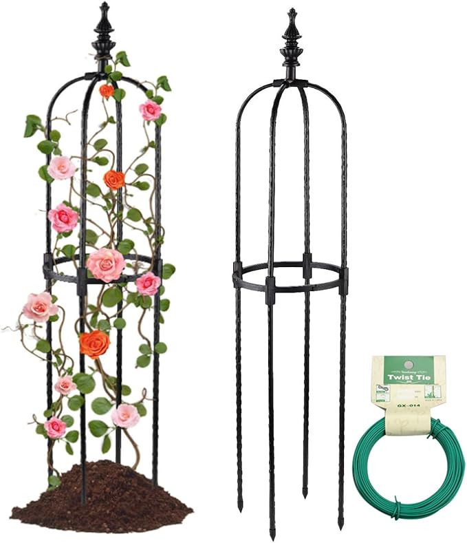Trellis for Climbing Plants Outdoor3/4/5Ft Tower Garden Obelisk Trellis with Twist TieMetal Potted Plant Climbing Support for Indoor Outdoor Flowers Vegetable Fruits Vines Support (3FT)