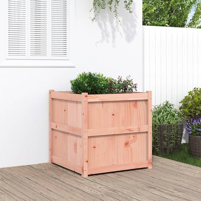 Large Square Garden Planter Box Solid Douglas Fir Wood Oiled Finish 27.6x27.6x27.6 inch Outdoor Raised Garden Bed for Patio Balcony Herbs Flowers Vegetables