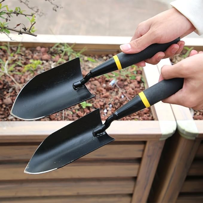 Garden Tool Set 4 PCS Heavy Duty Carbon Steel Gardening Tool Set with Non-Slip Rubber Grip Rake Shovel Outdoor Hand Tools Set Beach Combing Tool Kit Unisex Gifts for Seniors (Transplanter)