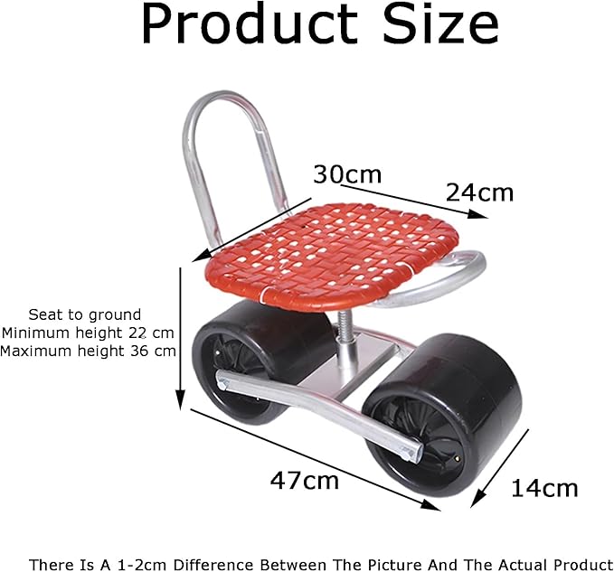 Garden Stool with Wheels Load-Bearing Capacity 150kgRolling Garden Cart Adjustable Height 22-36cmfor Orchards Farms Home(Blue)