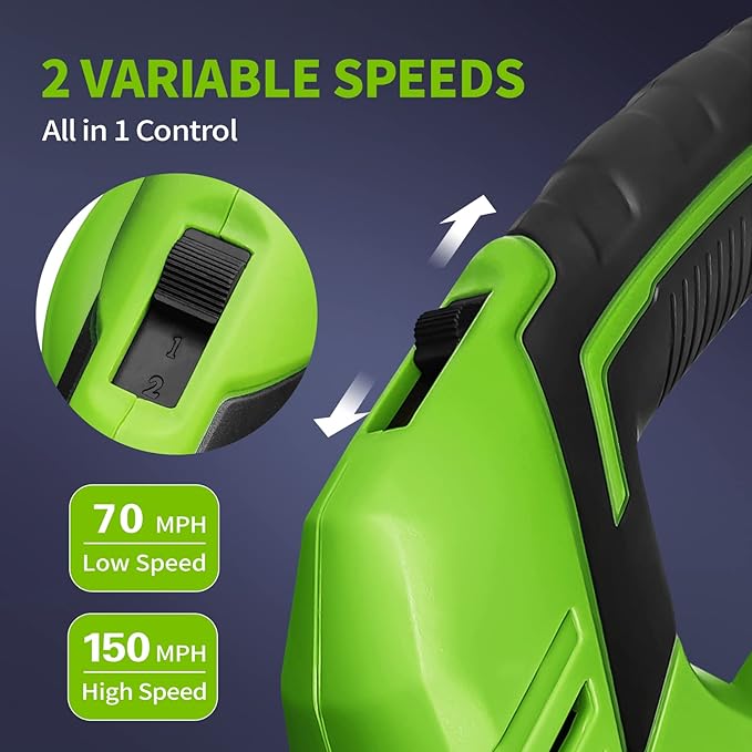 SEYVUM Leaf Blower 20V Cordless Blower with 2 x 2.0Ah Battery Electric Leaf Blowers for Lawn Care 320 CFM 150 MPH Battery Powered Leaf Blower for Patio Garden Cleaning Fast Charger Grass Green