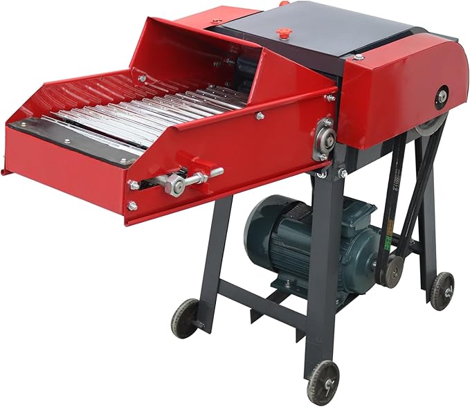 220V 6-Blade Hay Cutter with Conveyor Belt Crop Straw Breaker with Air Switch Grass Crusher Grass Chaff Cutting Machine 500-1000KG/H 3KW