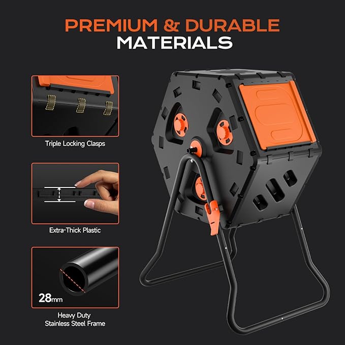 Compost Tumbler 22.5 Gallon/85L Easy Assemble Compost Bin Outdoor 360°Rotating Composter for Garden Backyard and Yard Gifts for Seasoned Gardeners &amp Beginners-Orange