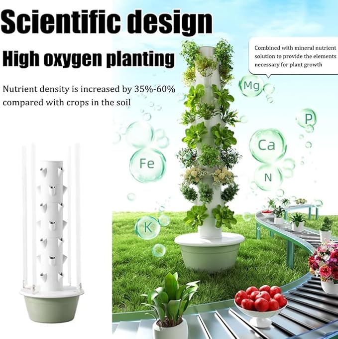 Hydroponics Growing TowerHydroponics Tower Garden Growing for Home GardenVertical Planter with LED LightHerbs and Vegetables (28holes)