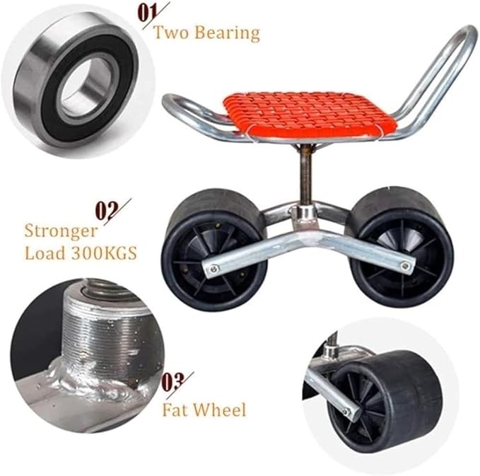 Rolling Garden Seat 360°Rotating Gardening Seat On Wheels for Gardener Planting Foldable Backrest Gardeners Trolley with Adjustable Height