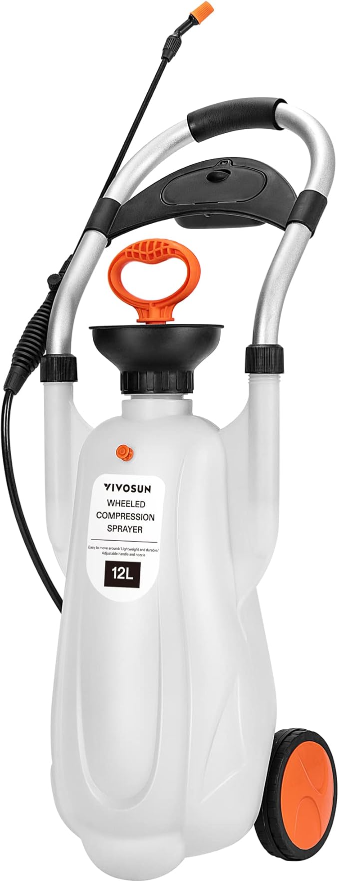 VIVOSUN 3.2 Gallon Lawn and Garden Wheeled Pump Compression Sprayer with Pressure Relief Valve Labor-Saving Wheel Design