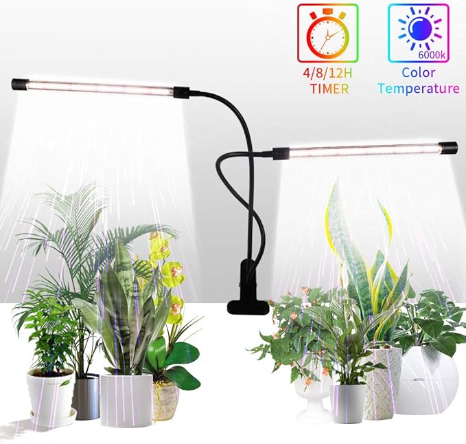 RUNAAJA Long Double-Ended Clamps Plant Growth Light Succulent Plant Light LED Ground Insert Plant Light with Auto On/Off Timer 4H/8H/12H/18H Plant Grow Light