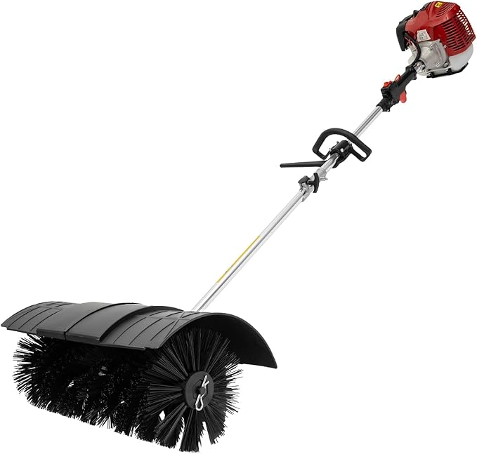 Gas Power Snow Sweeper Broom 2-Stroke 2.3hp 52cc Driveway Turf Lawns Artificial Grass Power Brush Lawn Sweeper Cleaner Tools with Nylon Brush Power Broom for Artificial Turf