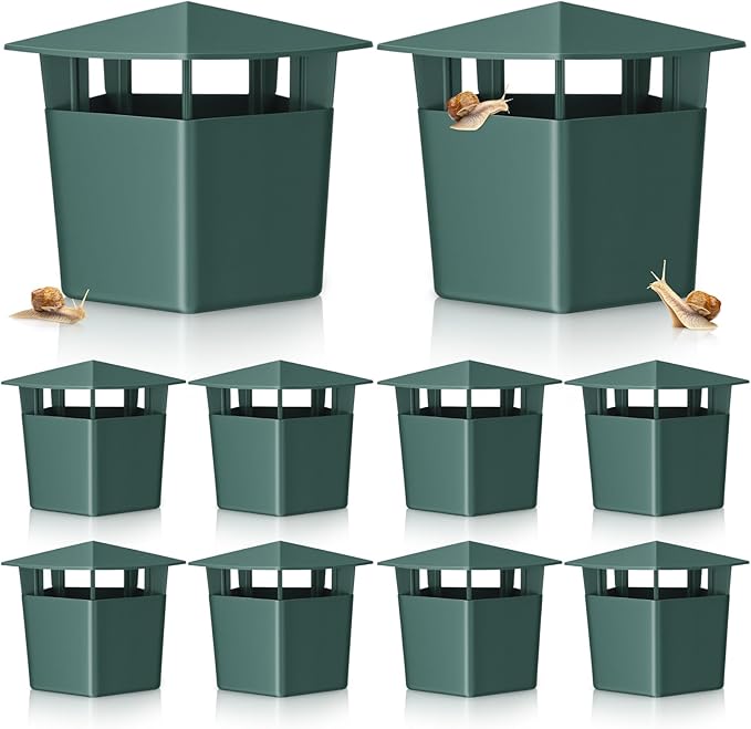 10 Pack Slug Snail Traps for Garden Reusable Beer Bait Snail Catchers with Pentagonal Lid Plastic Slug Houses for Outdoor Garden Vegetable Beds Farm(Green)