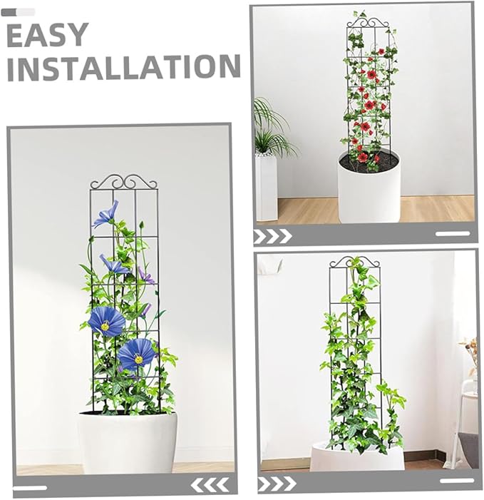 POPETPOP 4pcs Metal Garden Trellis Climbing Frame for Plants Vine Climbing Support Frame 50x15cm Black Plant Support Stake for Indoor and Outdoor Gardening
