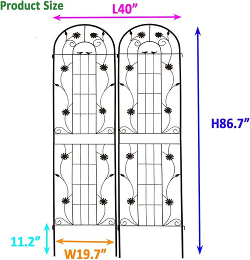 2 Pack Metal Garden Trellis 86.7 x 19.7 Rustproof Black for Climbing Plants &amp Garden Decoration