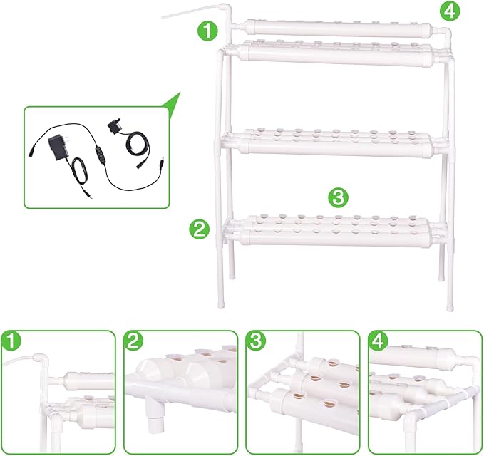 Generic Indoor Hydroponics Growing System Kit 90 Plant Sites 3 Layers Food-Grade PVC-U Pipes Hydroponic Grow Kit for Vegetables Fruits Herbs