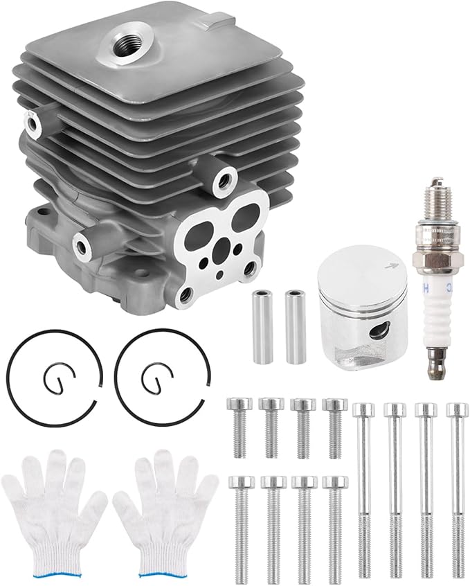 HQPASFY 4241 020 1203 Cylinder Piston Kit with Spark Plug and Gloves Compatible with Stihl BG56 BG56C BG86C BR200 SH56 SH56C SH86 SR200 Leaf Blower Replaces- 4241 020 1204