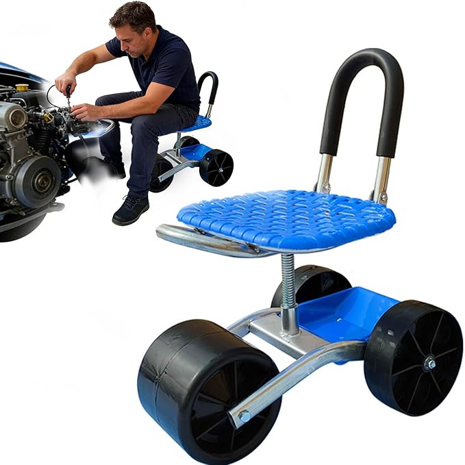 Auxiliary Gardening Chair with Wheels and Foldable backrest Used for Outdoor Vegetable Picking and Bending Assistance During car Maintenance (Folding Three-Wheel Storage Model)
