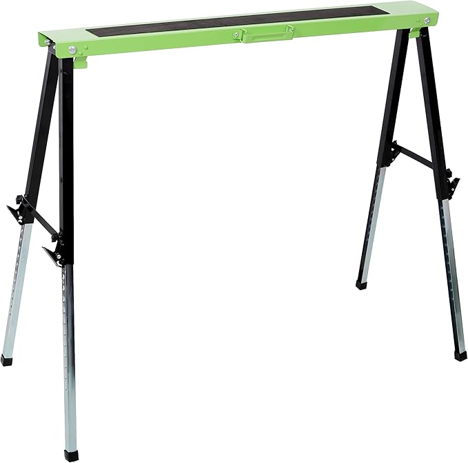 2-Pack Heavy Duty Folding Saw Horses Adjustable Work Stand with 12 Height Settings &amp 660lbs Capacity Fully Assembled Steel Frame for Workshop Garage Construction and DIY Projects