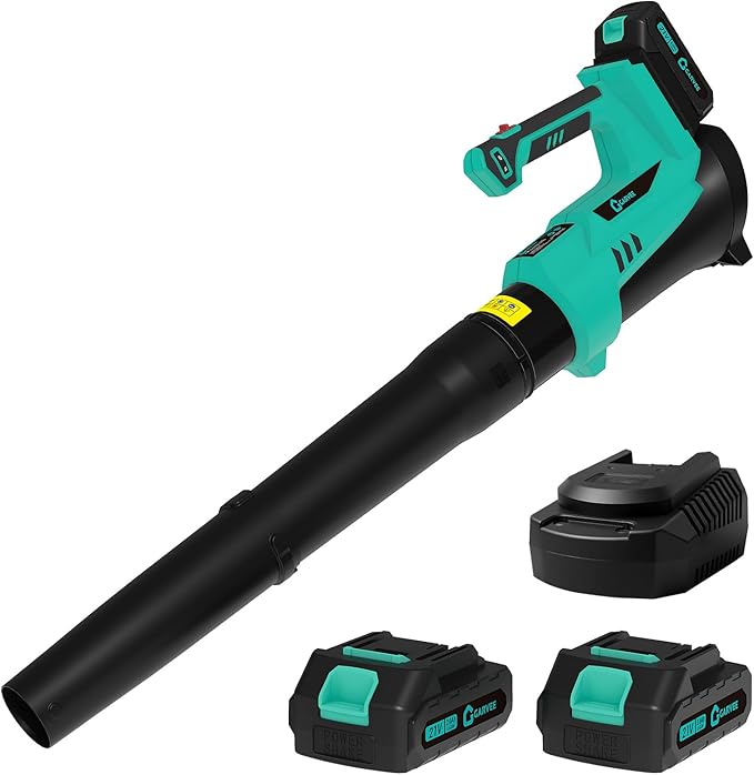 Cordless Leaf Blower - 550 CFM / 130 MPH Ideal for Wet Leaves Heavy-Duty Leaf &amp Outdoor Spaces with 2 * 2.0 Batteries &amp Charger