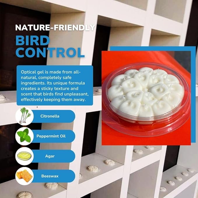Bird Barrier Optical Gel 24 Pack | Natural Multisensory Bird Deterrent | Easy Installation | Discreet Appearance | Long-Lasting Solution | Repels Birds on Roofs Beams Signs Soffits Ledges and More