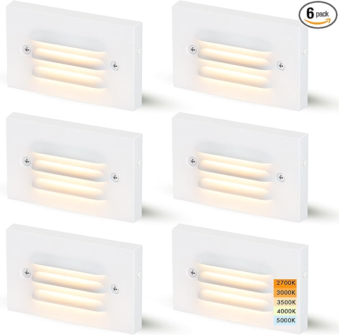 CLOUDY BAY 5CCT 12V 4W Low Voltage LED Step Light with Horizontal Louvered Faceplate for Steps Decks StairsOutdoor Stair LightsWet Locations6 PackWhite