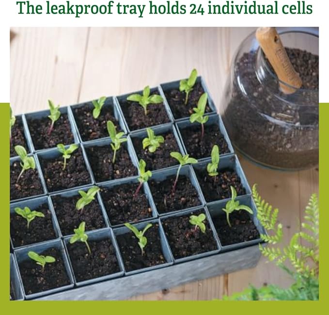 Gardener's Supply Company Self-Watering Galvanized Steel Seed Starting Tray 24 Cell | Leak-Proof Wire Grid with Moisture-Retaining Mat | Tapered Pots for Easy to Remove Seedlings