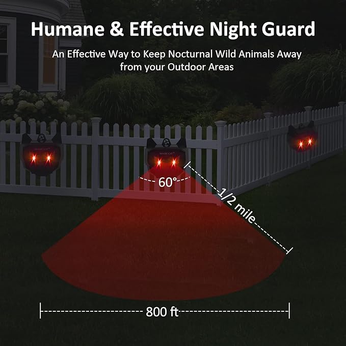 MAGIC CAT Solar Animal Repellent Wild Animal Predator Red Eyes LED Blinking Lights Waterproof Nocturnal Animal Repeller to Keep Skunk Deer Coyote Raccoon Away from Garden Yard Farm Chicken Coop