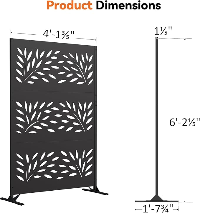 Modern Shade 4x6 FT Metal Privacy Screen with Artistic Modular Designs Decorative Patio Privacy Fence &amp Garden Divider Freestanding Outdoor Metal Fence Panel Weather-Resistant (Willow Drift)