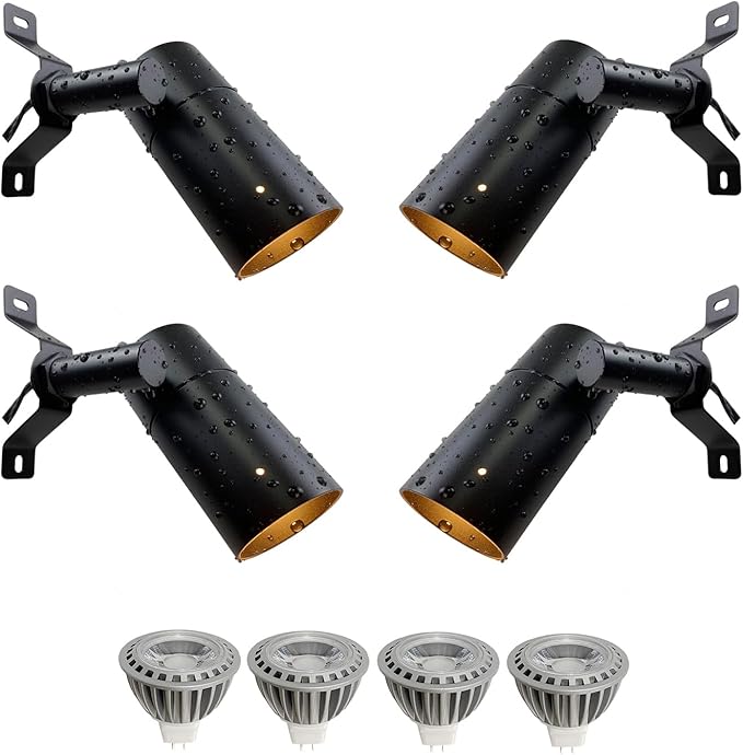 Landscape Lighting Low Voltage Tree Lights Outdoor MoonlightReplaceable MR16 LED Aluminum for Landscape Down Light Directional Wall Patio Mounted Post Fence Lights Black Finish 4 Packs