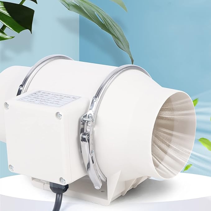 4'' Inline Duct Fan 129.41 CFM High-Efficiency Exhaust Ventilation Fan Quiet 31dB Air Duct Fan with Pure Copper Motor for Home Kitchen Bathroom Grow Tent Hydroponics (US Plug 110V)
