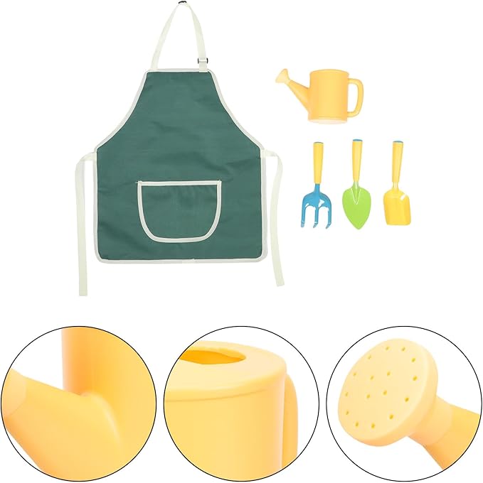Planting Tools Garden Set with Mini Shovels Mini Rake Watering Pot and Solid Color Apron – Outdoor Gardening Supplies for Planting and Cultivating