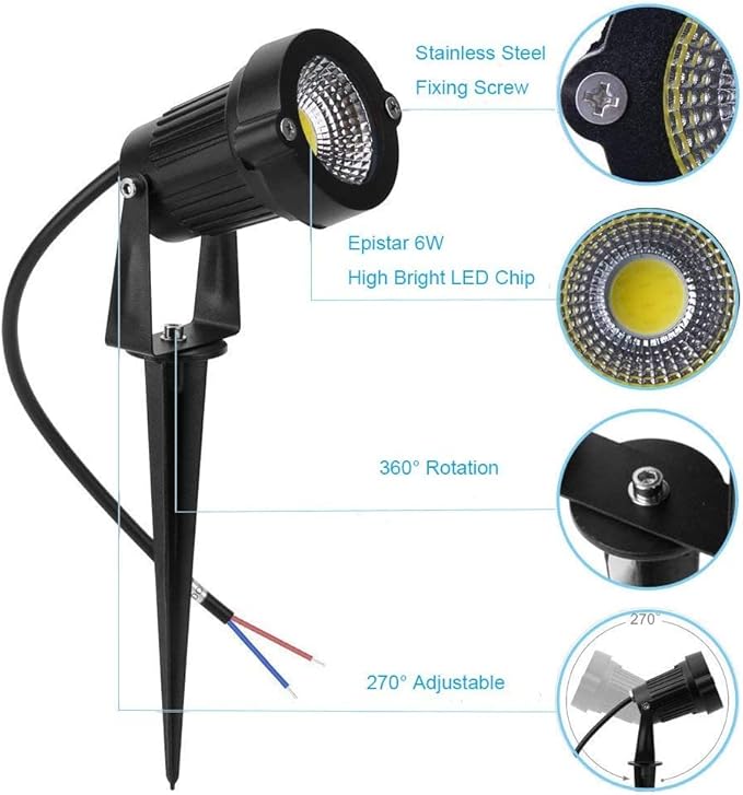 Youngine Pack of 2 12V Low Voltage LED Landscape Lights Waterproof Outdoor Walls Trees Flags Spotlights 5W COB Garden Yard Path Lawn Light with Spike Stand (Warm)NO Plug