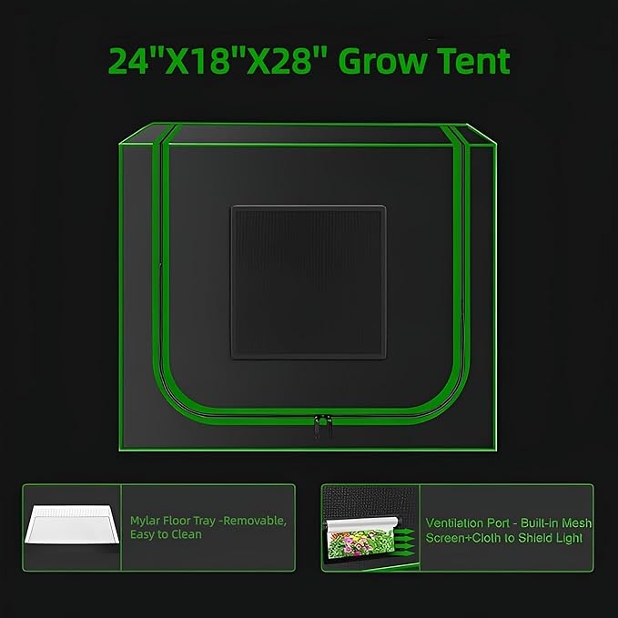 MELONFARM Small Grow Tent for Aerogarden24”x18”x28” Hydroponics Growing System Highly Reflective 600D Diamond Mylar Canvas with Ventilation window and Floor Tray for Hydroponic Indoor Plant Growing
